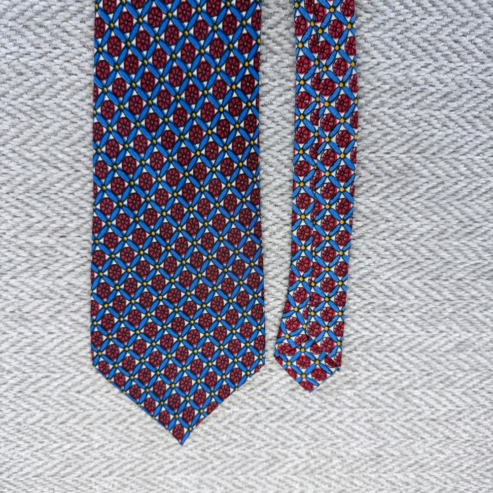 Galiotti Necktie OS Blue Red Silk Blend Geometric Floral Medallion Business Tie